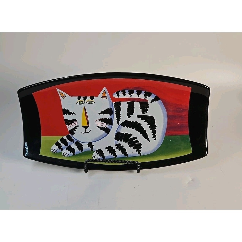 Naylor CAT 2005 Handpainted Ceramic Tray Dish Wall Hang Henriksen Imports Tabby‎